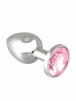 Rimba Edelstahl-Buttplug mit rosa Kristall (75g)